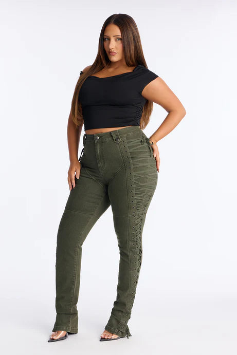 Pantalon évasé à lacets Tall After Hours 36′′ - Olive