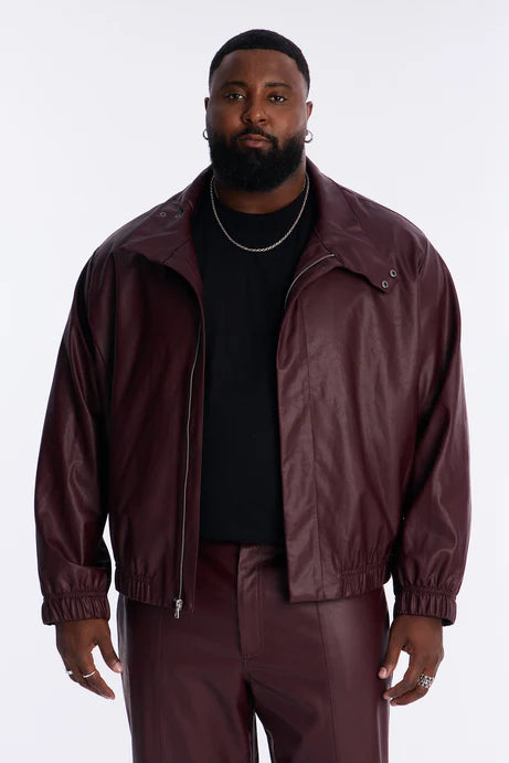 Blouson aviateur en faux cuir texturé illimité - Bourgogne