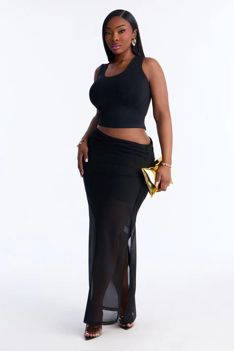 Débardeur à col en U double doublé sans couture - Noir