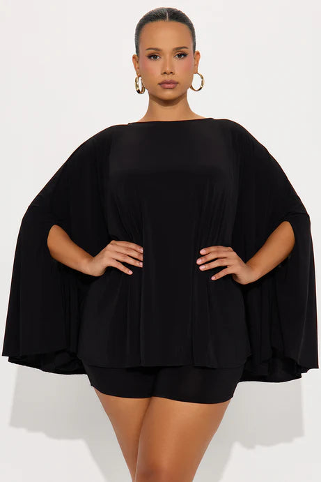 Ensemble court de cape drapée - Noir