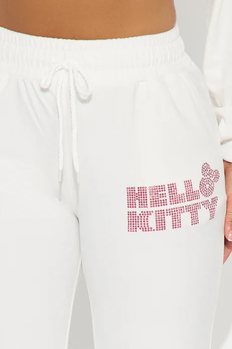 Pantalon en velours strass Hello Kitty - Blanc