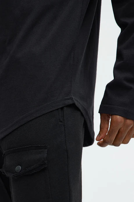 Essential T-shirt festonné à manches longues - Noir