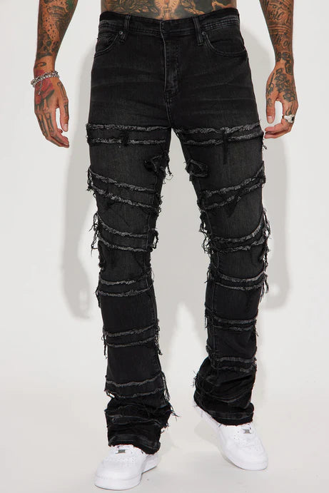 À propos du jean évasé skinny Stacked Fray - Noir Wash