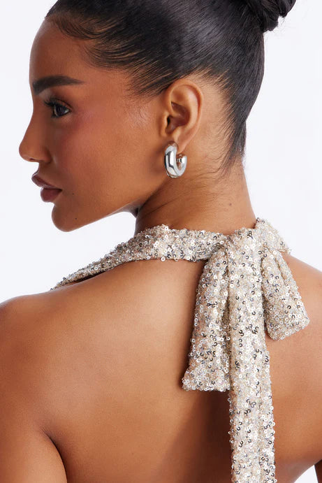 Ensemble de mini-jupe à paillettes en velours Bombshell - Argent