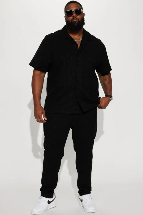 Chemise boutonnée à manches courtes texturée Dean - Noir