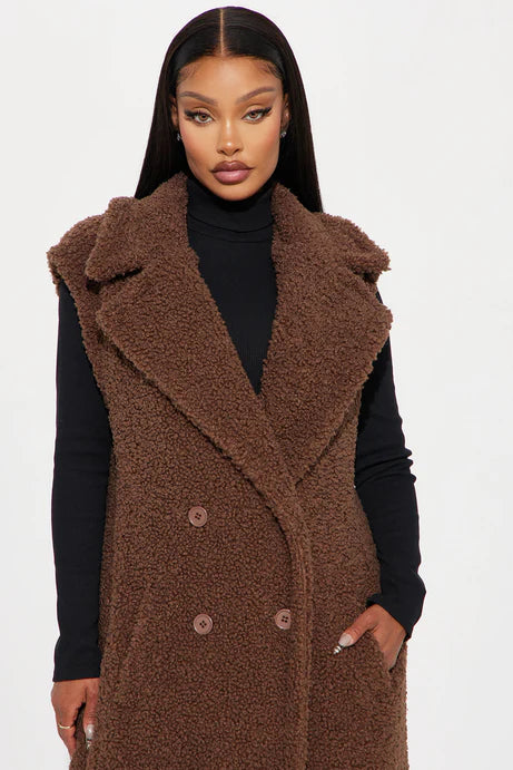 Comme un gilet long Teddy Sherpa - Chocolat
