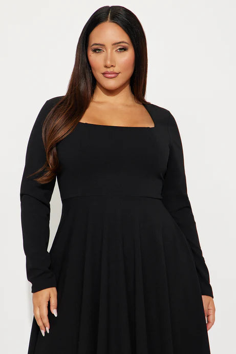 Robe mi-longue à manches longues Alena - Noir