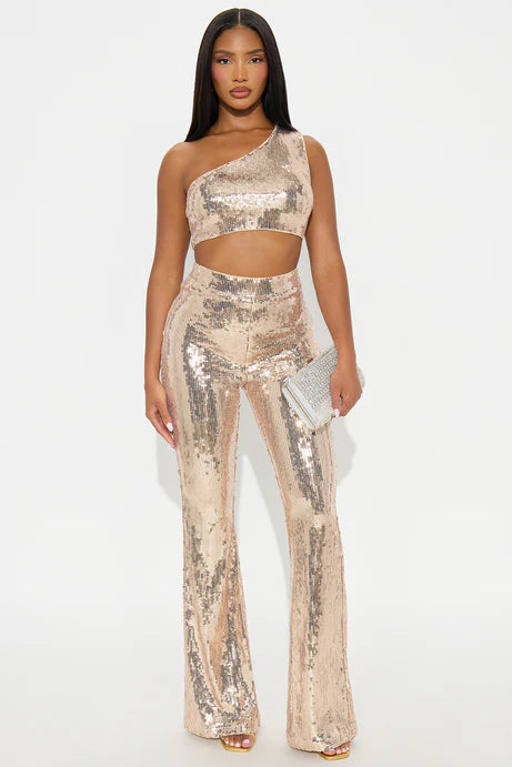 Ensemble de pantalon à paillettes My Glow Up - Or rose