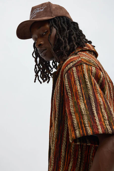 Chemise à manches courtes à col fermé en fil mélangé - Marron/combo