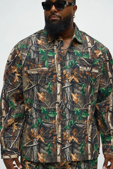 Chemise rustique à manches longues boutonnée - Combo marron