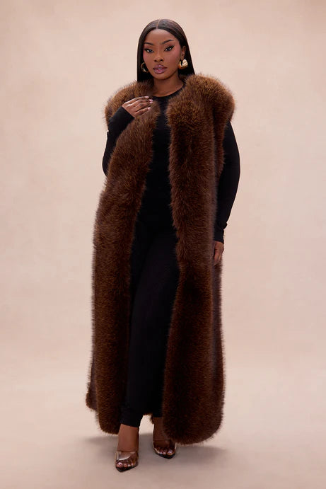 Gilet en fausse fourrure Drama audacieux - Chocolat