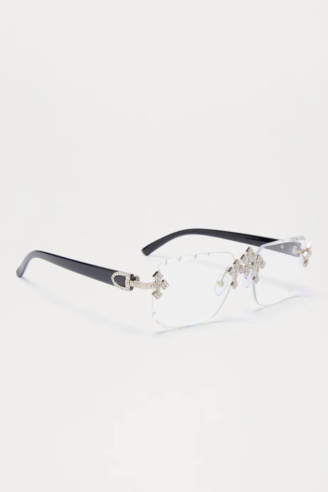 Lunettes de soleil en croix strass Make You Believe - Noir