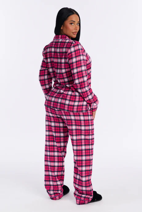 Ensemble de pantalon de pyjama à manches longues en flanelle So Chill - Rose vif/combo