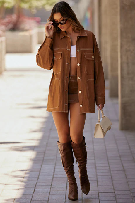 Ensemble jupe en jean Super Babe - Cognac