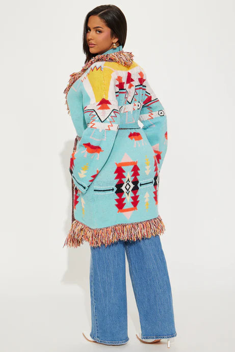 Cardigan à franges Western Day - Bleu/combo