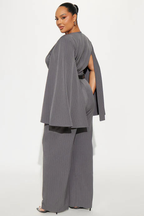 Combinaison à jambes larges Harlowe à rayures - Gris