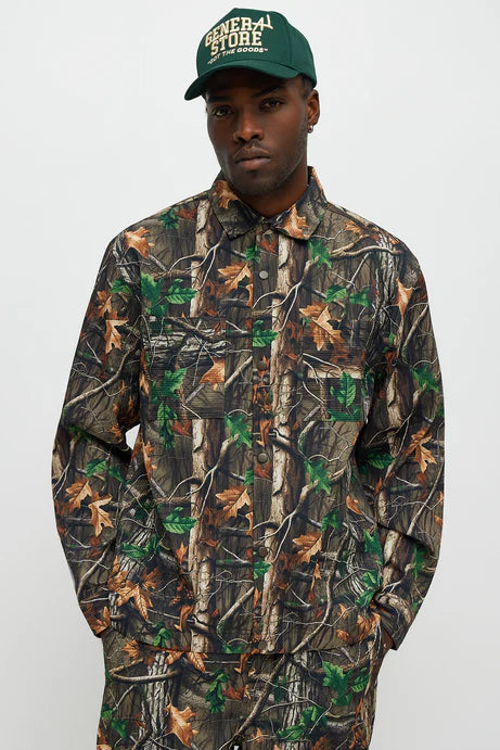 Chemise rustique à manches longues boutonnée - Combo marron