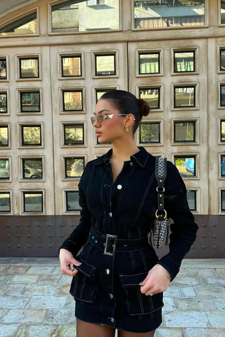 Mini-robe en jean Stephanie - Noir