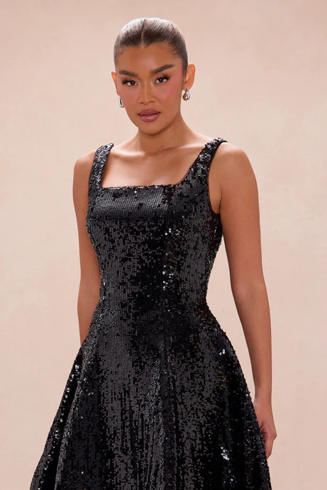 Catherine A line Robe mi-longue à paillettes - Noir