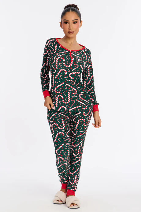 Ensemble de jogging pyjama à manches longues Merry Candy Canes - Vert/combo