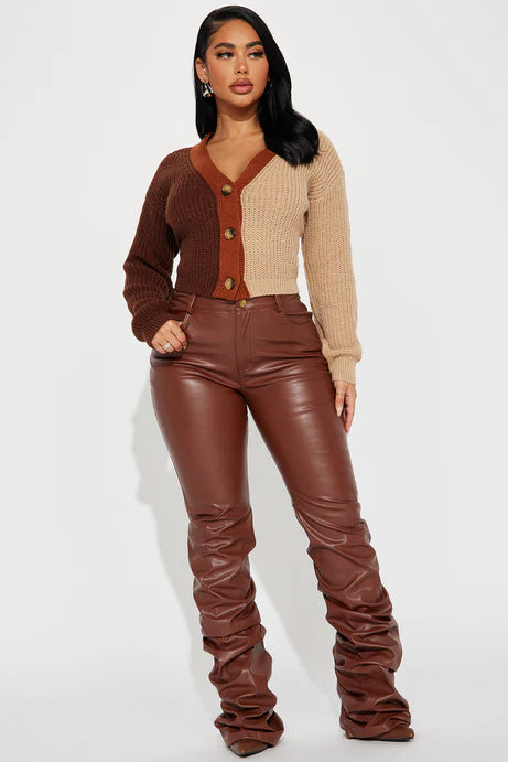 Cardigan court Katja Color Block - Marron/combo