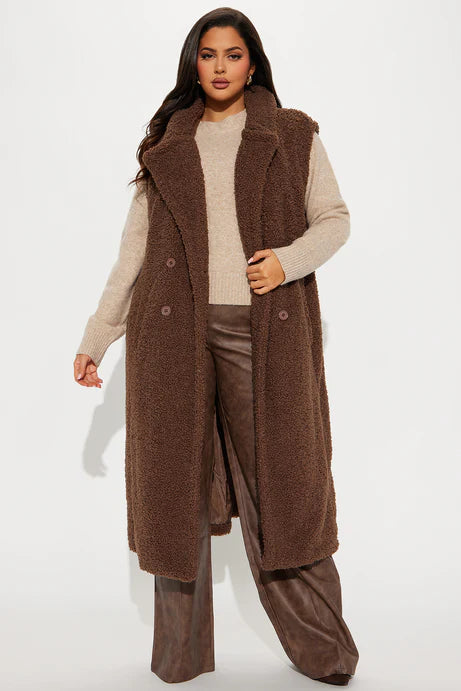 Comme un gilet long Teddy Sherpa - Chocolat