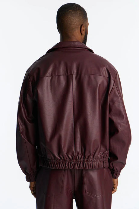 Blouson aviateur en faux cuir texturé illimité - Bourgogne