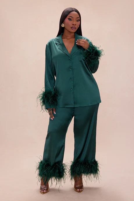 Ensemble de pantalons en satin à plumes Alexandra - Hunter