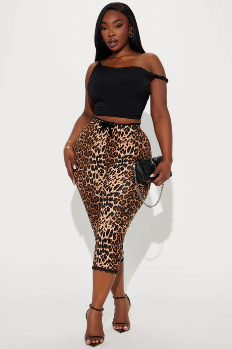 Leggings Capri à bordure en dentelle Florentina - Marron/combo