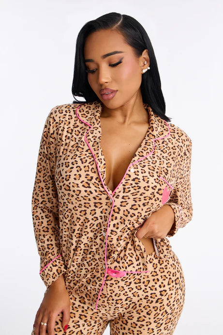 Ensemble de pantalon de pyjama à manches longues Wild Hearts - Léopard