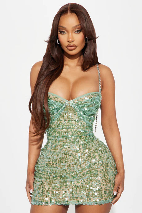 Mini-robe à paillettes sirène embrasse - Menthe