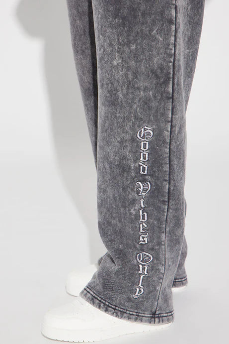 Pantalon de survêtement à jambes larges lavé Good Vibes - Gris/combo