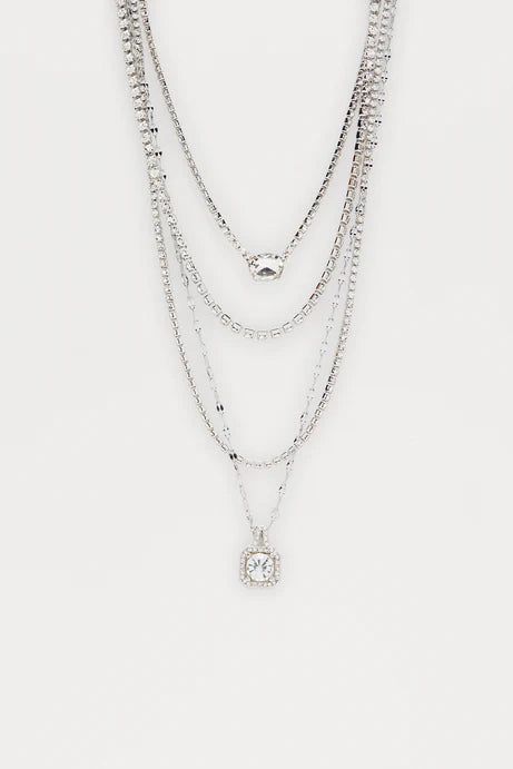 Collier en couches de strass Race My Mind - Argent