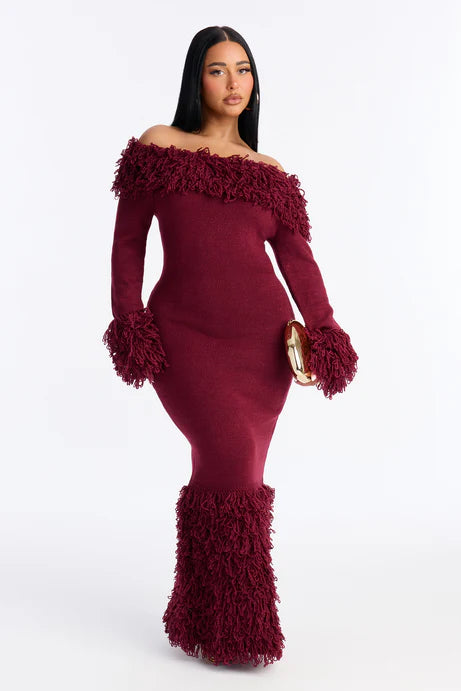 Robe longue pull Fireside Shag - Bourgogne