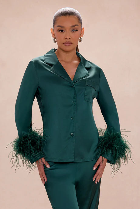 Ensemble de pantalons en satin à plumes Alexandra - Hunter