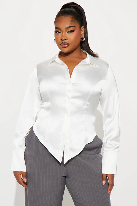 Chemise en satin émotionnellement chère - Blanc