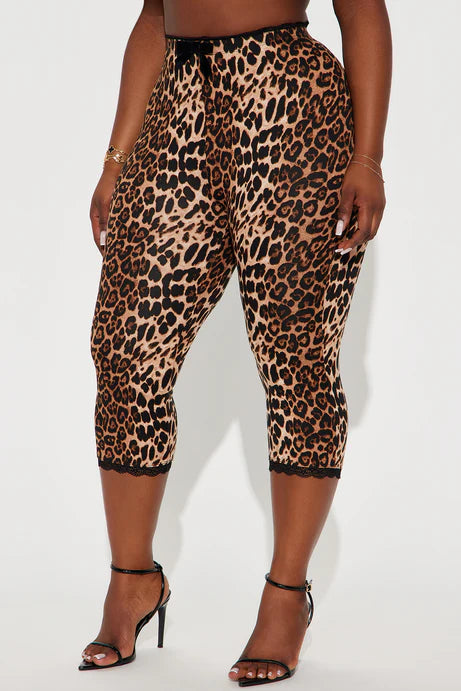 Leggings Capri à bordure en dentelle Florentina - Marron/combo