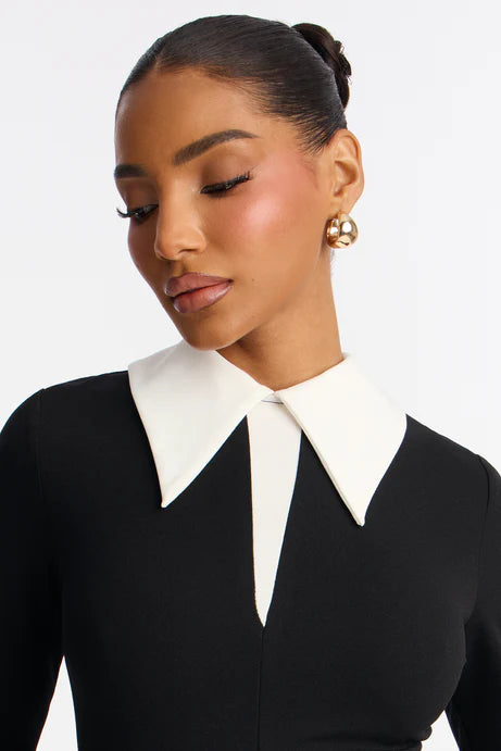 Mini-robe plissée à manches longues Giavanna - Noir/Blanc