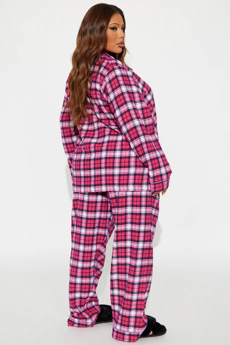 Ensemble de pantalon de pyjama à manches longues en flanelle So Chill - Rose vif/combo