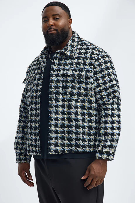 Boucle texturée courte en pied-de-poule - Noir