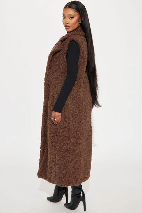 Comme un gilet long Teddy Sherpa - Chocolat