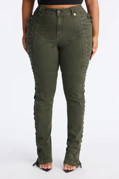 Pantalon évasé à lacets Tall After Hours 36′′ - Olive