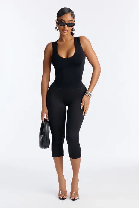 Débardeur à col en U double doublé sans couture - Noir