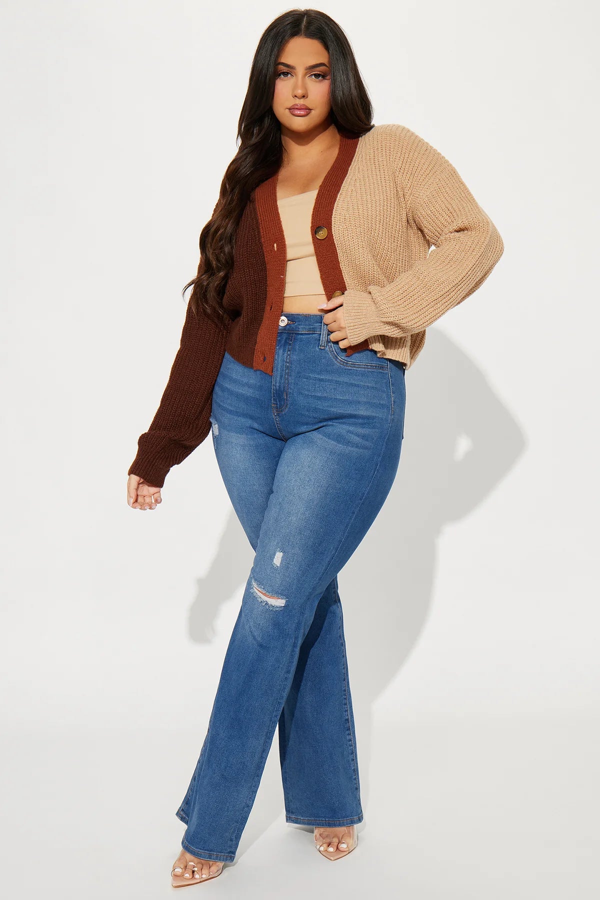 Cardigan court Katja Color Block - Marron/combo