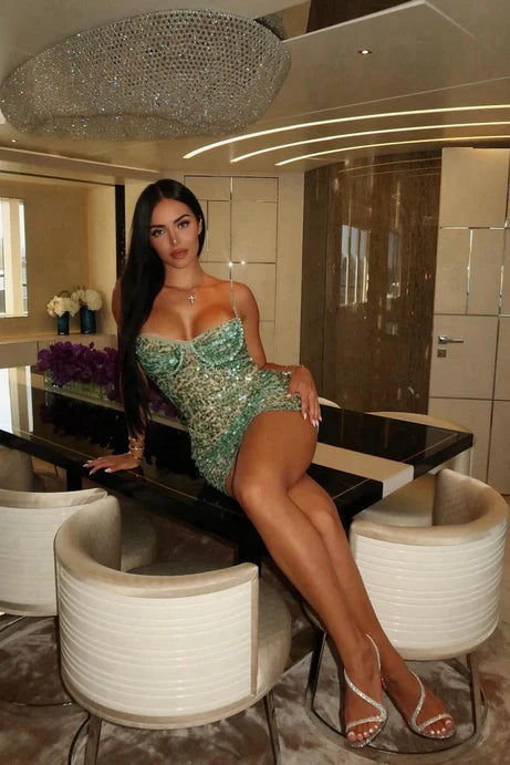 Mini-robe à paillettes sirène embrasse - Menthe