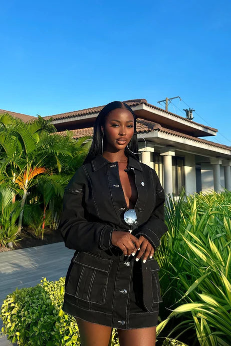 Mini-robe en jean Stephanie - Noir