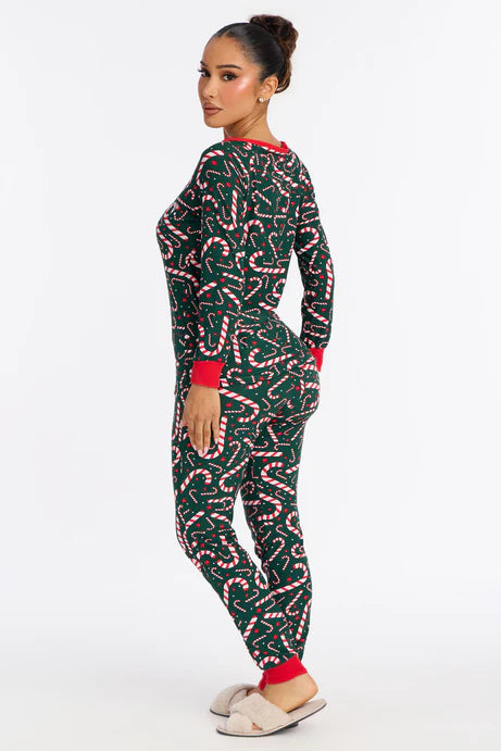 Ensemble de jogging pyjama à manches longues Merry Candy Canes - Vert/combo
