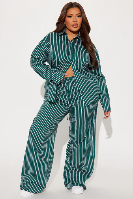Ensemble de pantalons à jambes larges à rayures Sara - Vert
