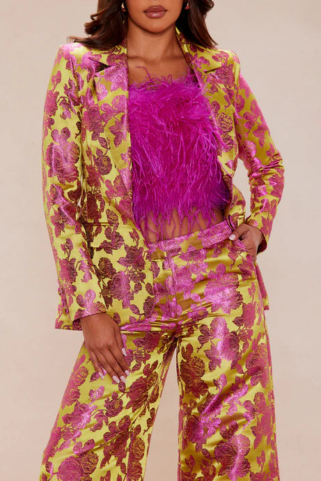 Ensemble de pantalons Jacquard Floral Chelsey 3 pièces - Vert/combo