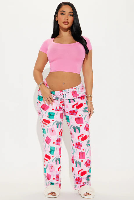 Cadeaux sous l'arbre Pantalon de pyjama en peluche - Rose/combo